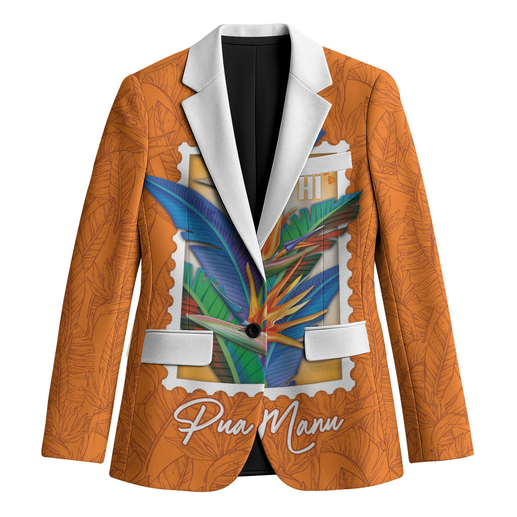 Aloha Hawaii Pua Manu Blazer Hawaiian Bird of Paradise Flowers Stylized Stamp