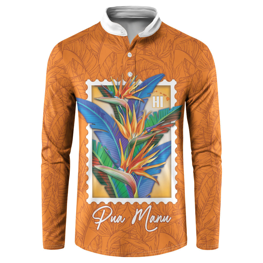 Aloha Hawaii Pua Manu Button Sweatshirt Hawaiian Bird of Paradise Flowers Stylized Stamp