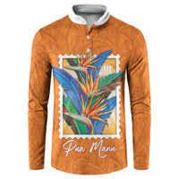 Aloha Hawaii Pua Manu Button Sweatshirt Hawaiian Bird of Paradise Flowers Stylized Stamp LT14 Orange - Polynesian Pride