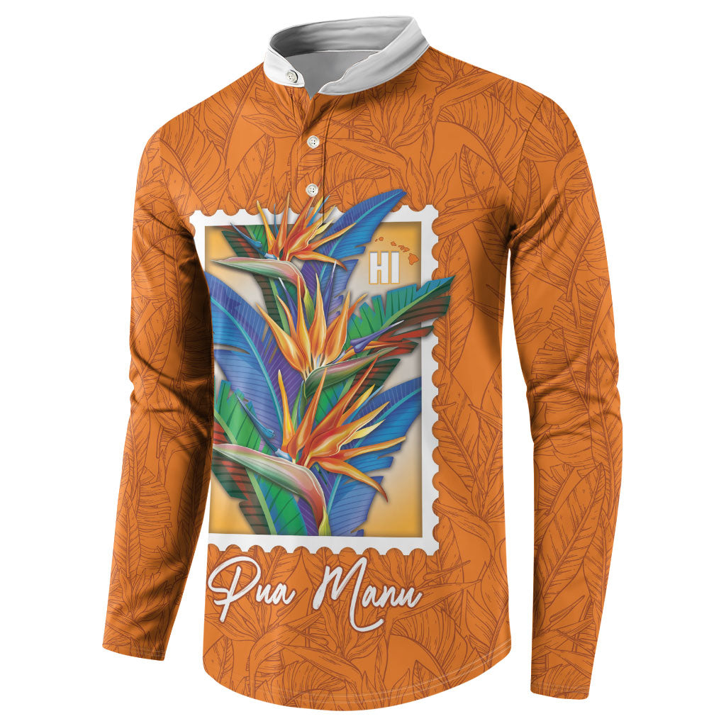 Aloha Hawaii Pua Manu Button Sweatshirt Hawaiian Bird of Paradise Flowers Stylized Stamp LT14 - Polynesian Pride