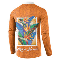 Aloha Hawaii Pua Manu Button Sweatshirt Hawaiian Bird of Paradise Flowers Stylized Stamp LT14 - Polynesian Pride