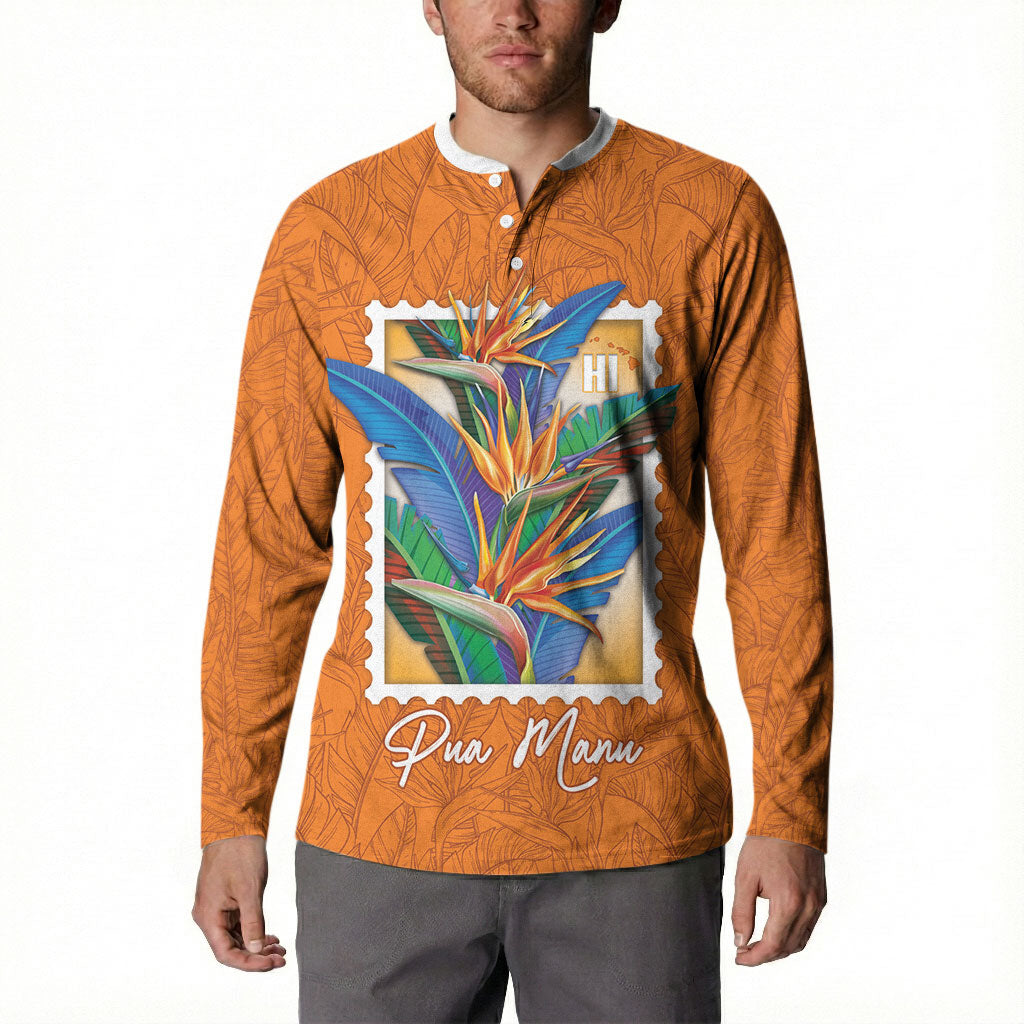 Aloha Hawaii Pua Manu Button Sweatshirt Hawaiian Bird of Paradise Flowers Stylized Stamp LT14 - Polynesian Pride
