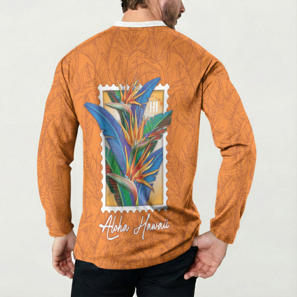 Aloha Hawaii Pua Manu Button Sweatshirt Hawaiian Bird of Paradise Flowers Stylized Stamp LT14 - Polynesian Pride