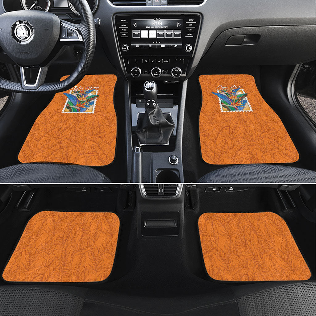 Aloha Hawaii Pua Manu Car Mats Hawaiian Bird of Paradise Flowers Stylized Stamp