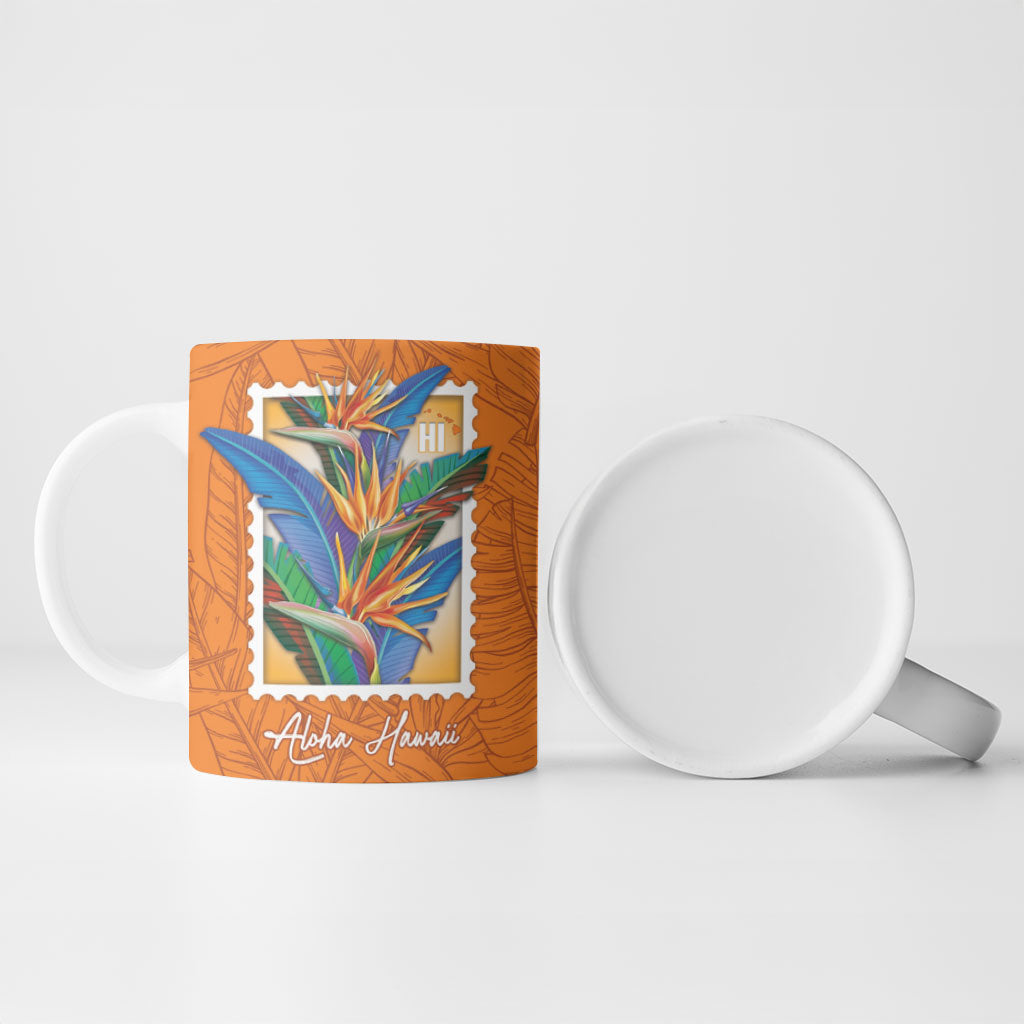 Aloha Hawaii Pua Manu Ceramic Mug Hawaiian Bird of Paradise Flowers Stylized Stamp LT14 - Polynesian Pride