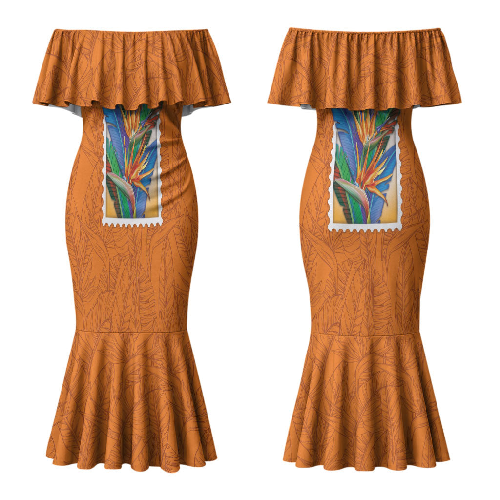 Aloha Hawaii Pua Manu Couples Matching Mermaid Dress and Long Sleeve Button Shirt Hawaiian Bird of Paradise Flowers Stylized Stamp LT14 - Polynesian Pride