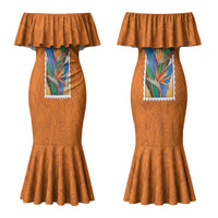 Aloha Hawaii Pua Manu Couples Matching Mermaid Dress and Long Sleeve Button Shirt Hawaiian Bird of Paradise Flowers Stylized Stamp LT14 - Polynesian Pride