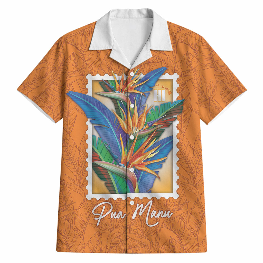 Aloha Hawaii Pua Manu Hawaiian Shirt Hawaiian Bird of Paradise Flowers Stylized Stamp