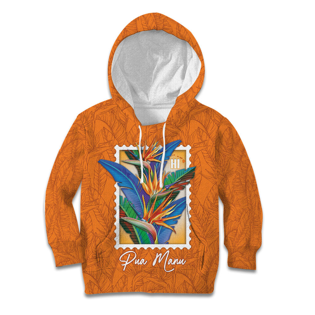 Aloha Hawaii Pua Manu Kid Hoodie Hawaiian Bird of Paradise Flowers Stylized Stamp