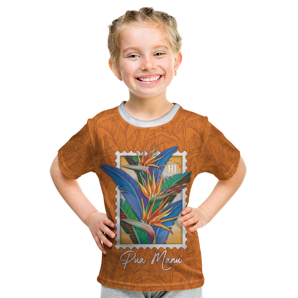 Aloha Hawaii Pua Manu Kid T Shirt Hawaiian Bird of Paradise Flowers Stylized Stamp