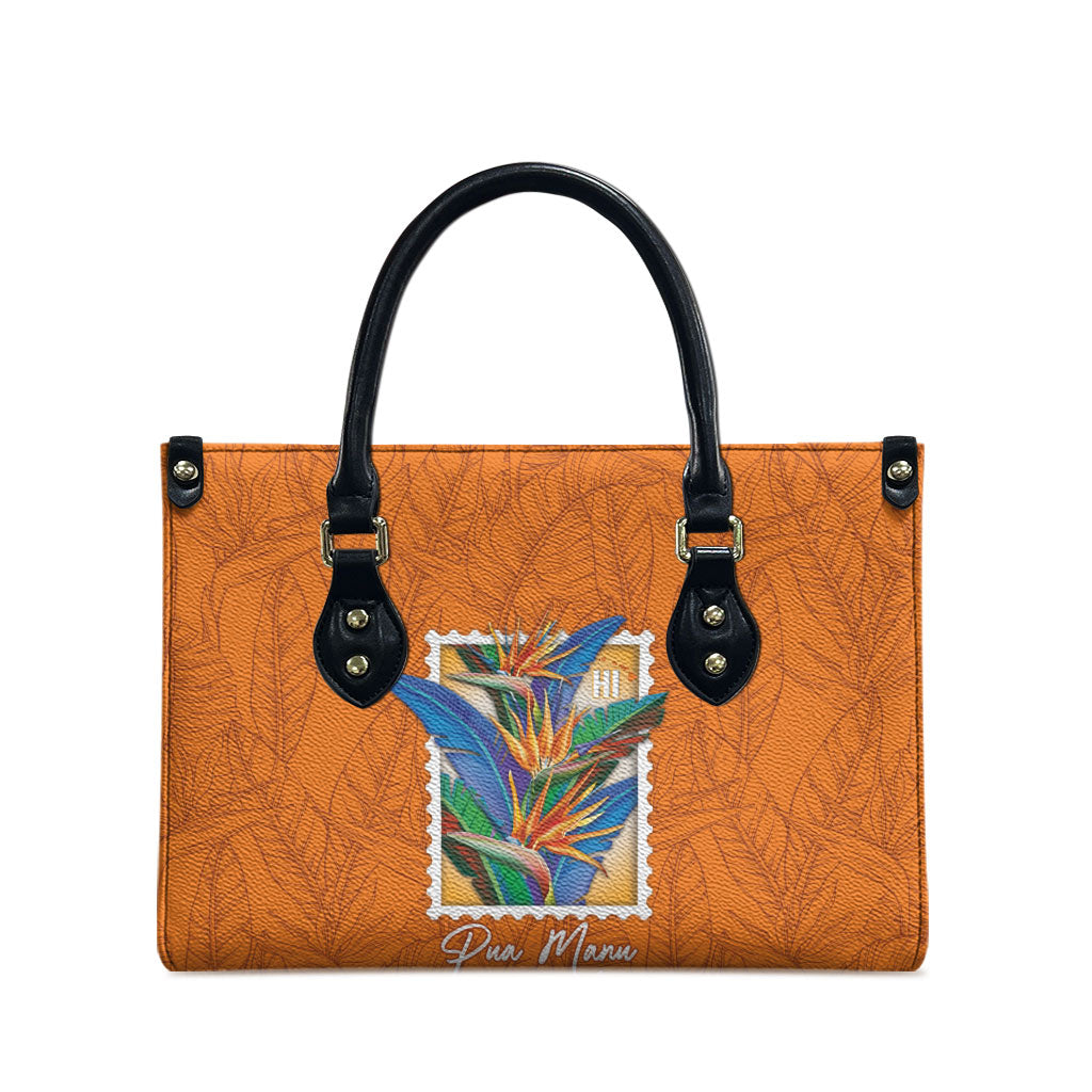 Aloha Hawaii Pua Manu Leather Bag Hawaiian Bird of Paradise Flowers Stylized Stamp LT14 - Polynesian Pride