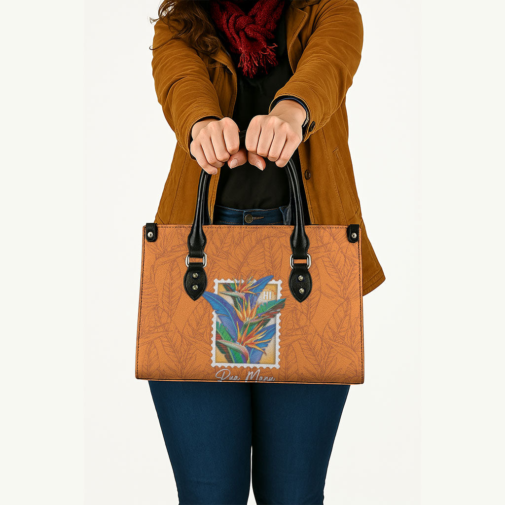 Aloha Hawaii Pua Manu Leather Bag Hawaiian Bird of Paradise Flowers Stylized Stamp LT14 - Polynesian Pride