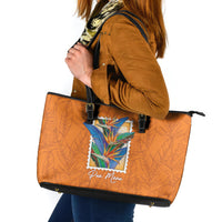Aloha Hawaii Pua Manu Leather Tote Bag Hawaiian Bird of Paradise Flowers Stylized Stamp LT14 Orange - Polynesian Pride