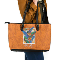Aloha Hawaii Pua Manu Leather Tote Bag Hawaiian Bird of Paradise Flowers Stylized Stamp LT14 - Polynesian Pride