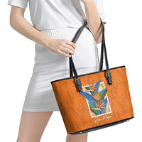 Aloha Hawaii Pua Manu Leather Tote Bag Hawaiian Bird of Paradise Flowers Stylized Stamp LT14 - Polynesian Pride