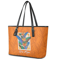 Aloha Hawaii Pua Manu Leather Tote Bag Hawaiian Bird of Paradise Flowers Stylized Stamp LT14 - Polynesian Pride