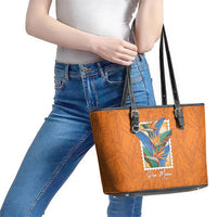 Aloha Hawaii Pua Manu Leather Tote Bag Hawaiian Bird of Paradise Flowers Stylized Stamp LT14 - Polynesian Pride
