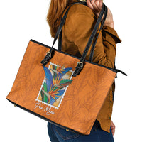 Aloha Hawaii Pua Manu Leather Tote Bag Hawaiian Bird of Paradise Flowers Stylized Stamp LT14 - Polynesian Pride
