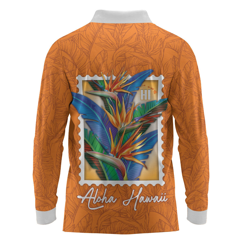 Aloha Hawaii Pua Manu Long Sleeve Polo Shirt Hawaiian Bird of Paradise Flowers Stylized Stamp LT14 - Polynesian Pride