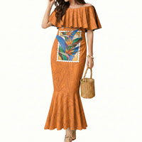 Aloha Hawaii Pua Manu Mermaid Dress Hawaiian Bird of Paradise Flowers Stylized Stamp LT14 Women Orange - Polynesian Pride