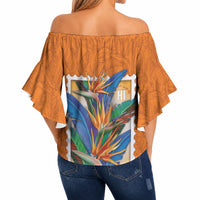 Aloha Hawaii Pua Manu Off Shoulder Wrap Waist Top Hawaiian Bird of Paradise Flowers Stylized Stamp LT14 - Polynesian Pride