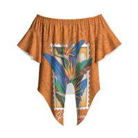 Aloha Hawaii Pua Manu Off Shoulder Wrap Waist Top Hawaiian Bird of Paradise Flowers Stylized Stamp LT14 - Polynesian Pride