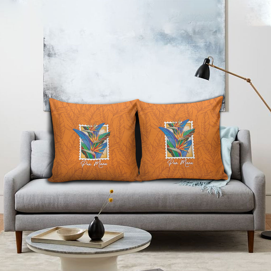 Aloha Hawaii Pua Manu Pillow Cover Hawaiian Bird of Paradise Flowers Stylized Stamp LT14 - Polynesian Pride