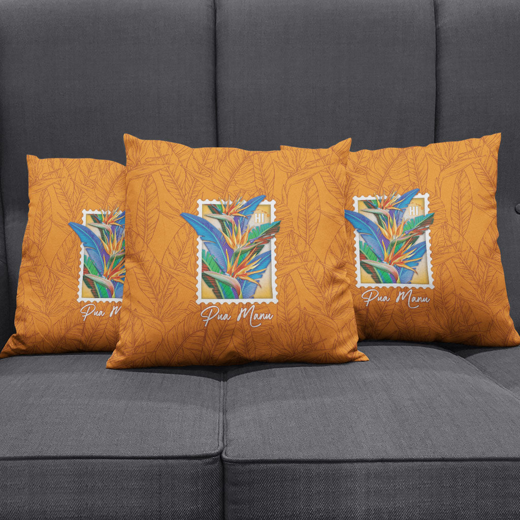 Aloha Hawaii Pua Manu Pillow Cover Hawaiian Bird of Paradise Flowers Stylized Stamp LT14 - Polynesian Pride
