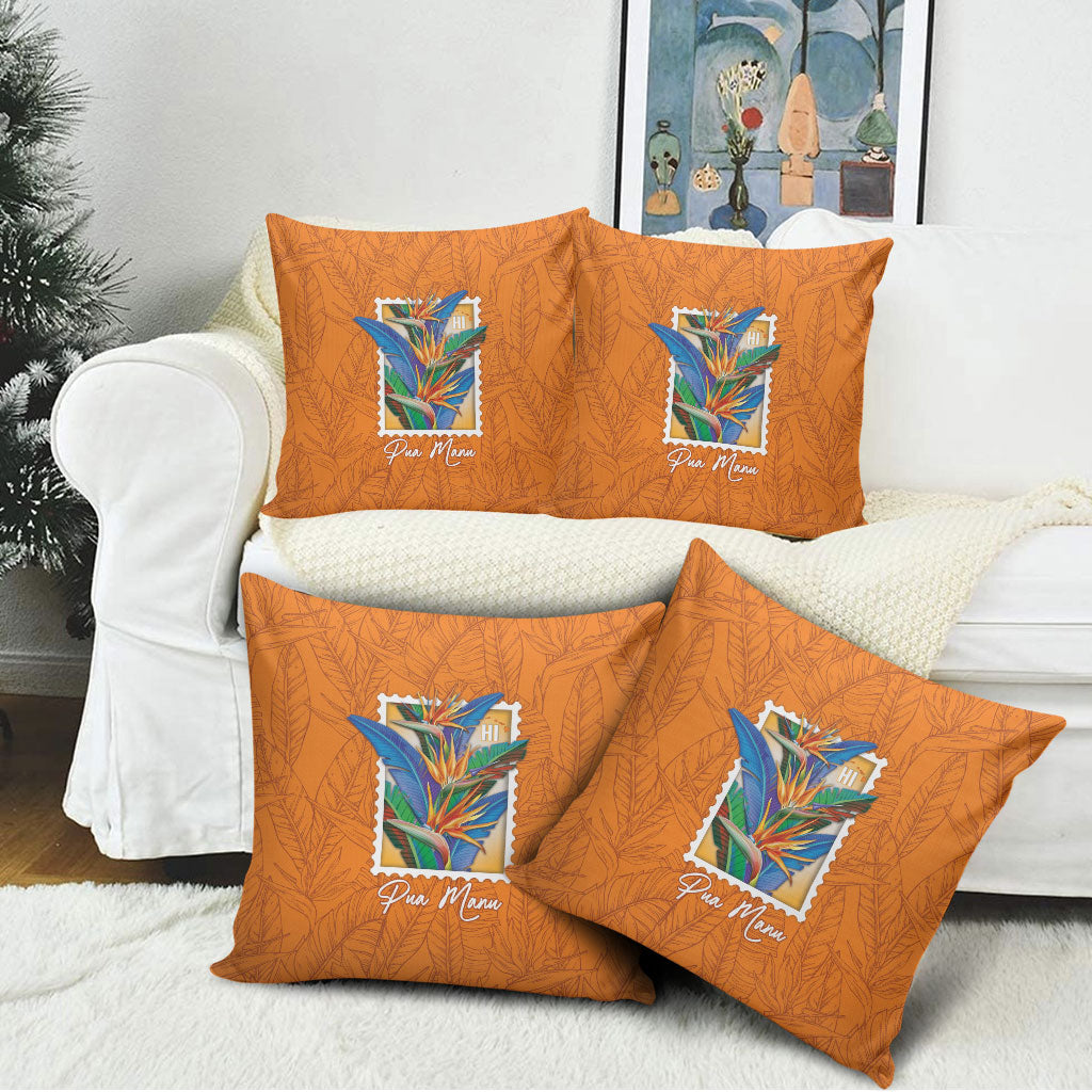 Aloha Hawaii Pua Manu Pillow Cover Hawaiian Bird of Paradise Flowers Stylized Stamp LT14 - Polynesian Pride