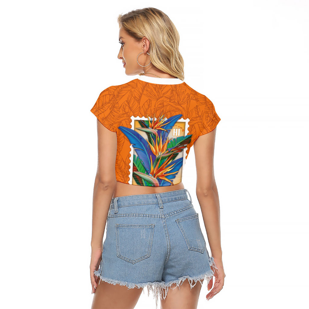 Aloha Hawaii Pua Manu Raglan Cropped T Shirt Hawaiian Bird of Paradise Flowers Stylized Stamp LT14 - Polynesian Pride