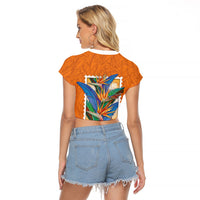 Aloha Hawaii Pua Manu Raglan Cropped T Shirt Hawaiian Bird of Paradise Flowers Stylized Stamp LT14 - Polynesian Pride