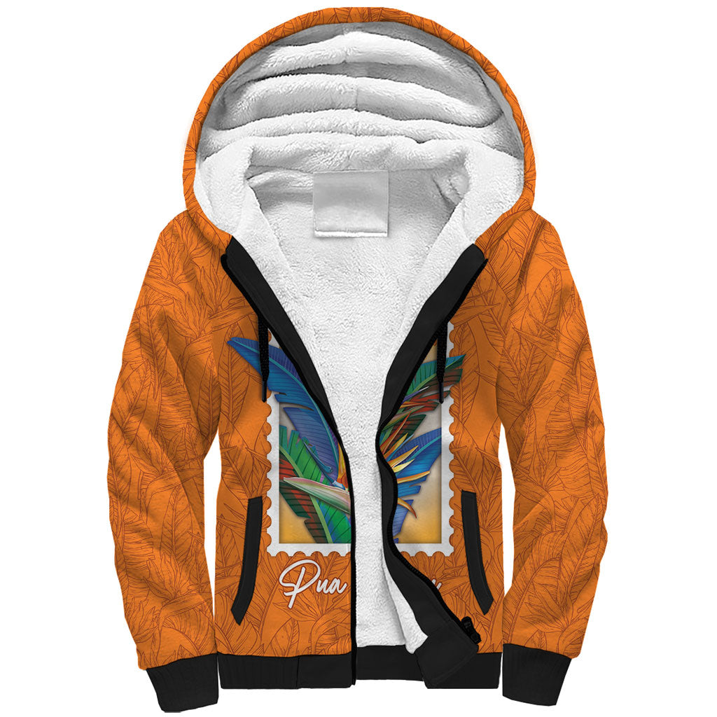 Aloha Hawaii Pua Manu Sherpa Hoodie Hawaiian Bird of Paradise Flowers Stylized Stamp