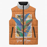 Aloha Hawaii Pua Manu Sleeveless Puffer Jacket Hawaiian Bird of Paradise Flowers Stylized Stamp LT14 Unisex Orange - Polynesian Pride