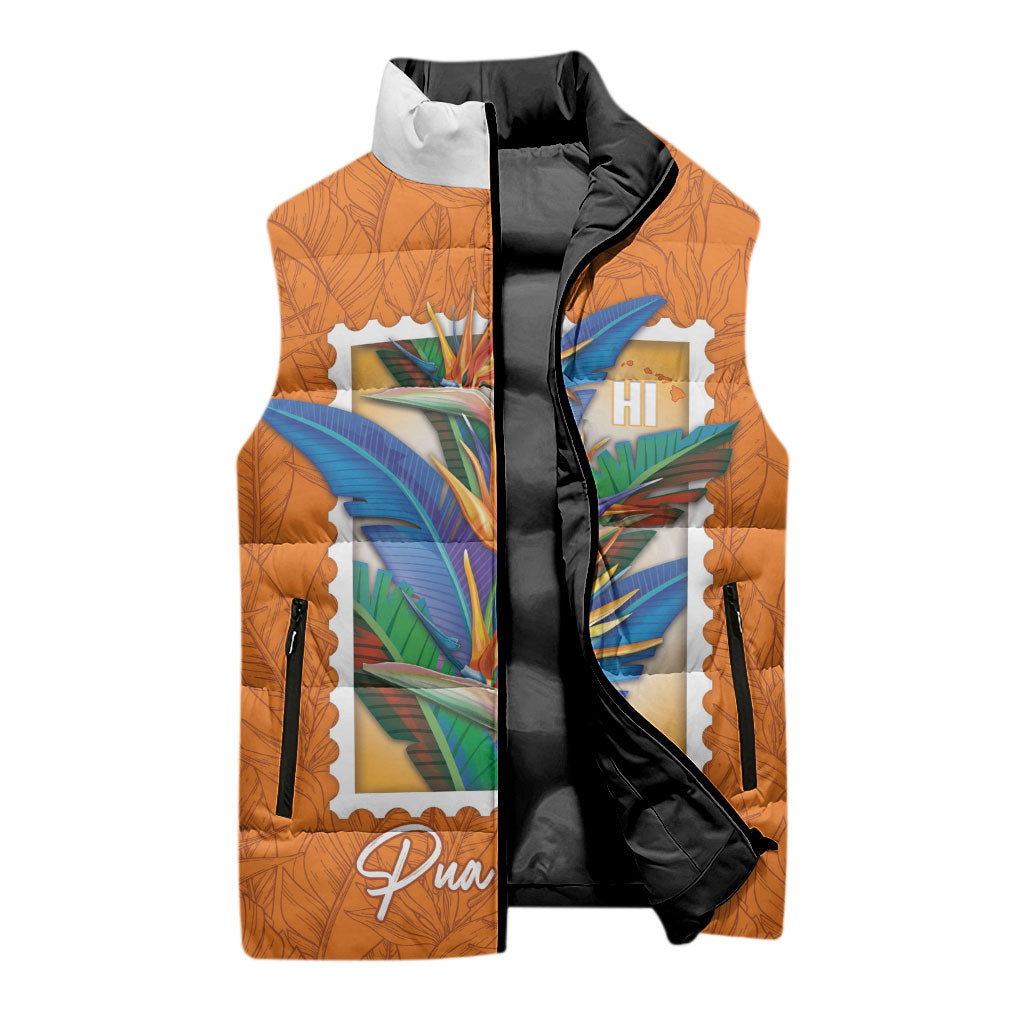 Aloha Hawaii Pua Manu Sleeveless Puffer Jacket Hawaiian Bird of Paradise Flowers Stylized Stamp LT14 - Polynesian Pride
