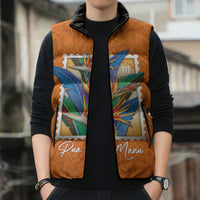 Aloha Hawaii Pua Manu Sleeveless Puffer Jacket Hawaiian Bird of Paradise Flowers Stylized Stamp LT14 - Polynesian Pride