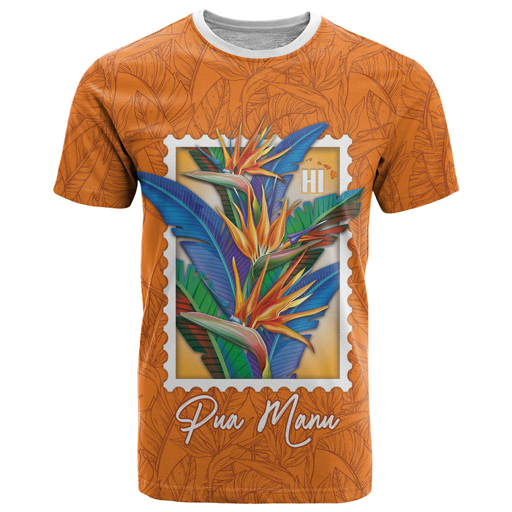 Aloha Hawaii Pua Manu T Shirt Hawaiian Bird of Paradise Flowers Stylized Stamp