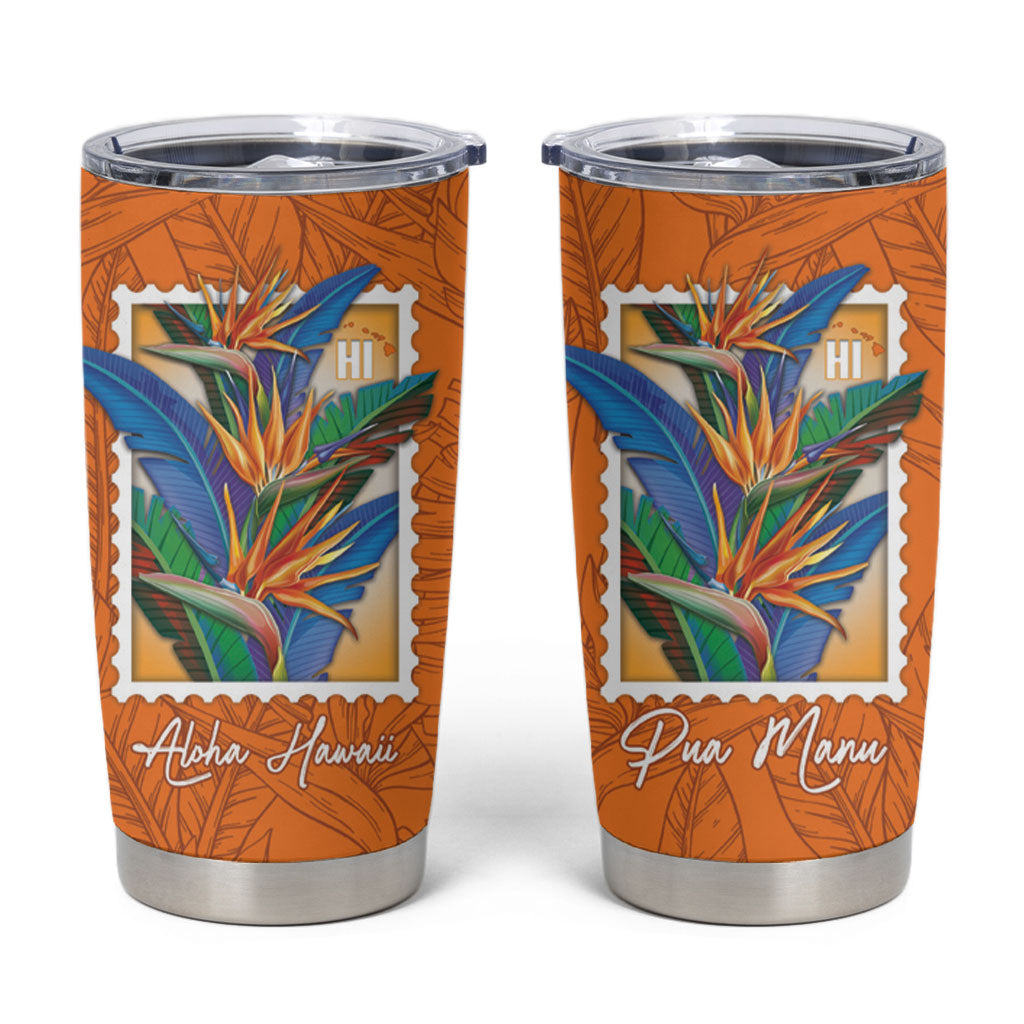 Aloha Hawaii Pua Manu Tumbler Cup Hawaiian Bird of Paradise Flowers Stylized Stamp