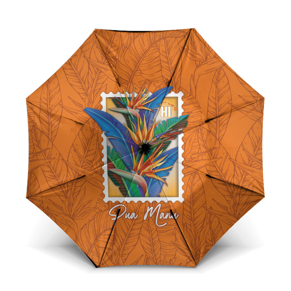 Aloha Hawaii Pua Manu Umbrella Hawaiian Bird of Paradise Flowers Stylized Stamp