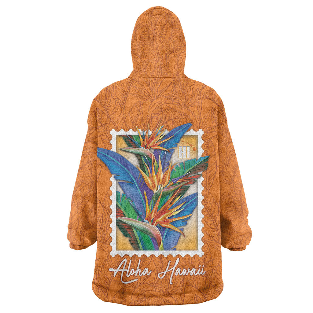 Aloha Hawaii Pua Manu Wearable Blanket Hoodie Hawaiian Bird of Paradise Flowers Stylized Stamp LT14 - Polynesian Pride