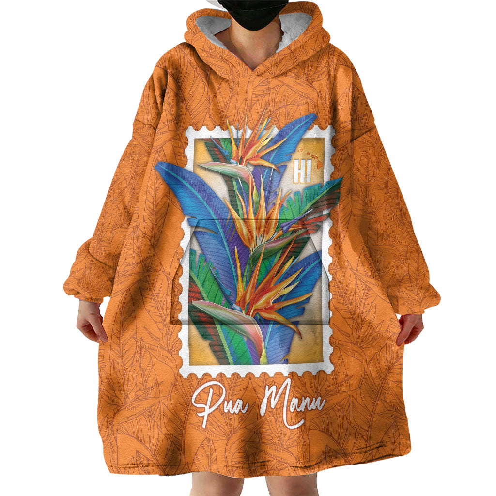 Aloha Hawaii Pua Manu Wearable Blanket Hoodie Hawaiian Bird of Paradise Flowers Stylized Stamp LT14 - Polynesian Pride
