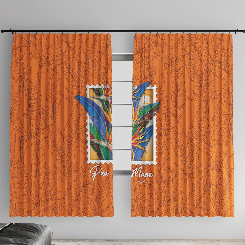 Aloha Hawaii Pua Manu Window Curtain Hawaiian Bird of Paradise Flowers Stylized Stamp