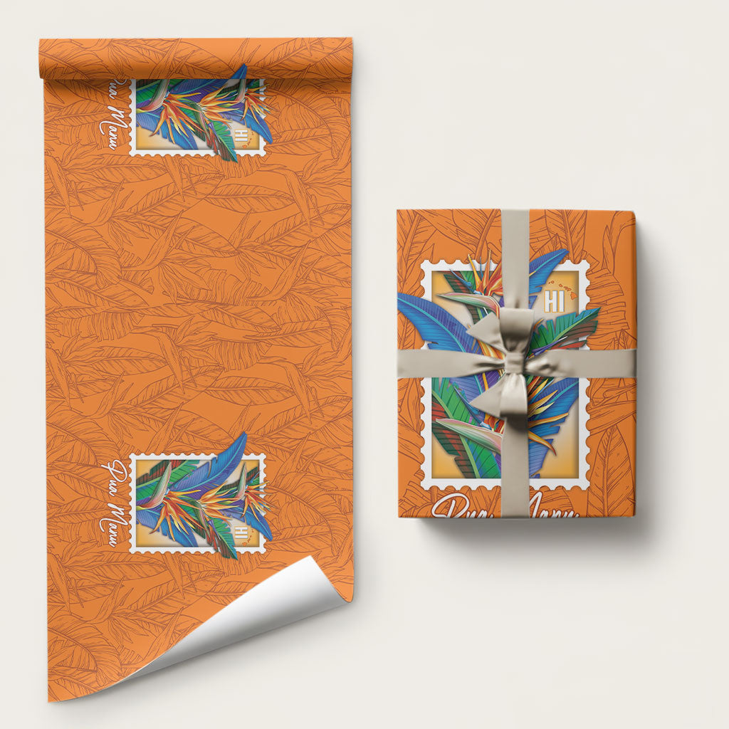 Aloha Hawaii Pua Manu Wrapping Paper Hawaiian Bird of Paradise Flowers Stylized Stamp