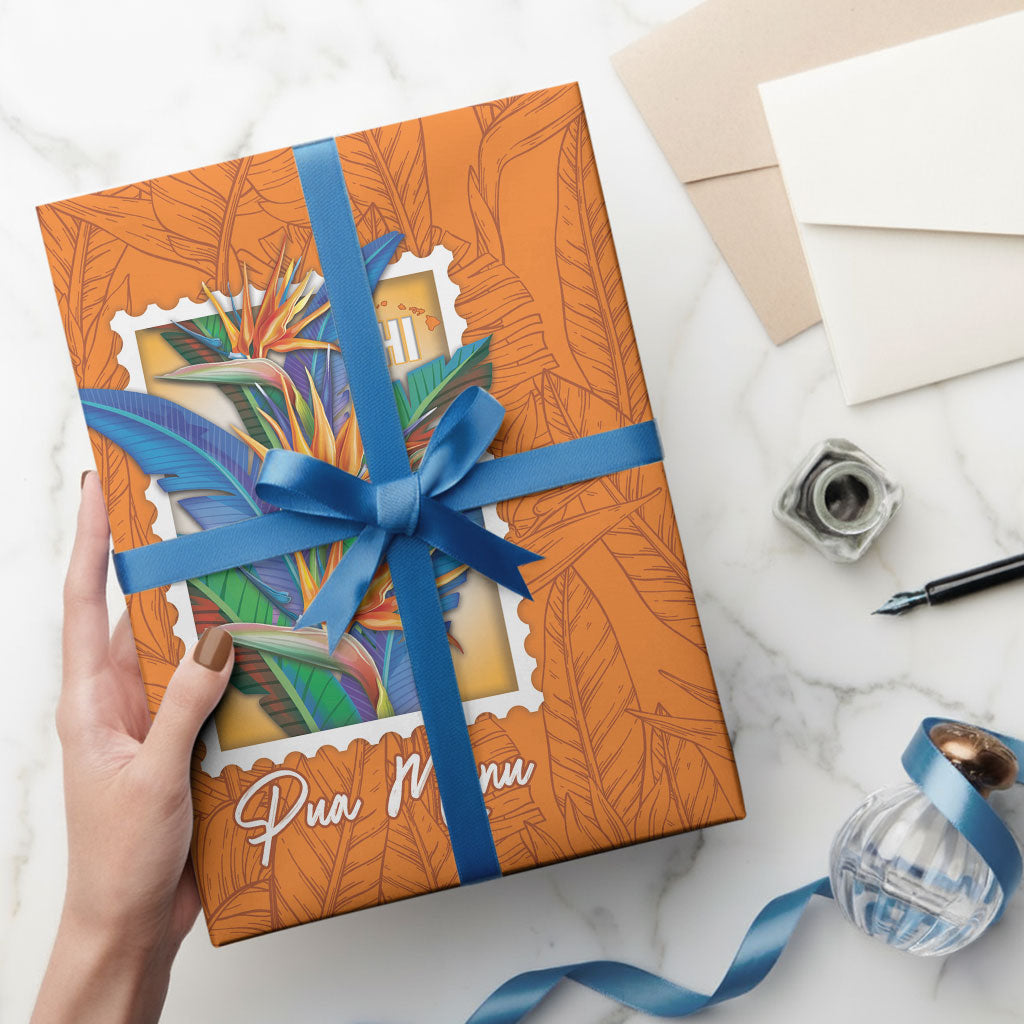 Aloha Hawaii Pua Manu Wrapping Paper Hawaiian Bird of Paradise Flowers Stylized Stamp LT14 - Polynesian Pride