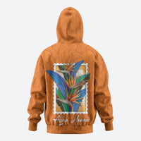 Aloha Hawaii Pua Manu Zip Hoodie Hawaiian Bird of Paradise Flowers Stylized Stamp LT14 - Polynesian Pride