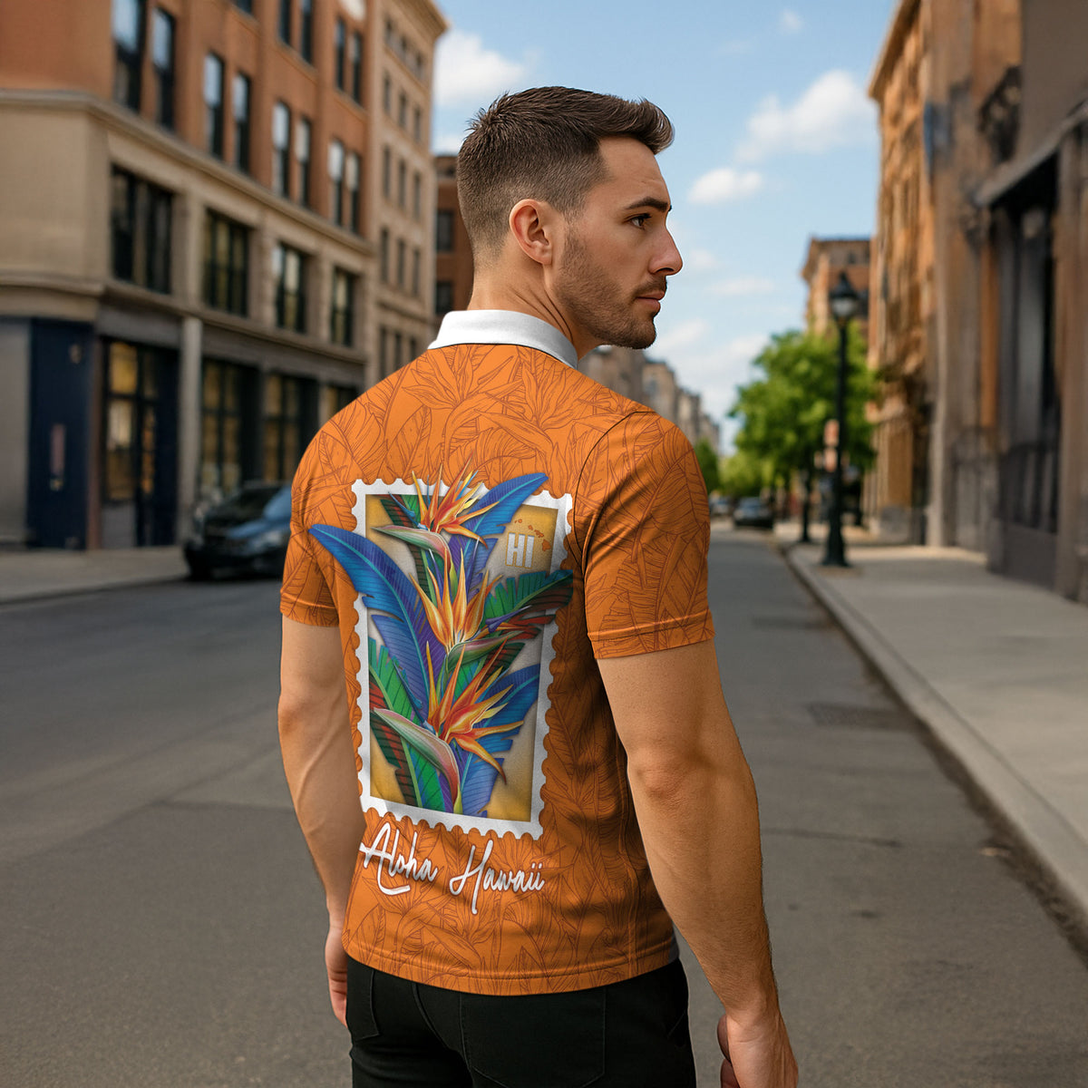 Aloha Hawaii Pua Manu Zipper Polo Shirt Hawaiian Bird of Paradise Flowers Stylized Stamp LT14 - Polynesian Pride