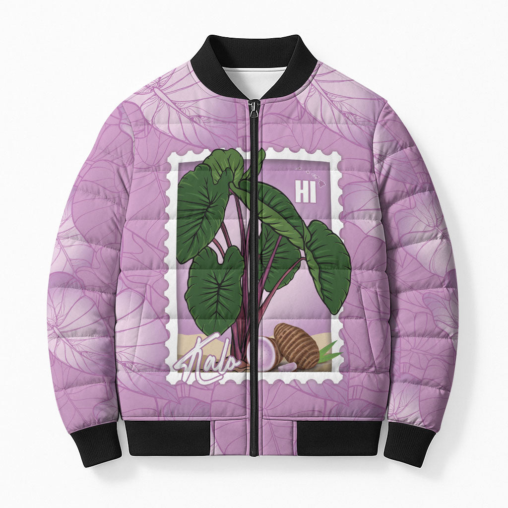 Aloha Hawaii Kalo Bomber Puffer Jacket Hawaiian Taro Leaves Stylized Stamp