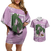 Aloha Hawaii Kalo Couples Matching Off Shoulder Short Dress and Hawaiian Shirt Hawaiian Taro Leaves Stylized Stamp LT14 Purple - Polynesian Pride