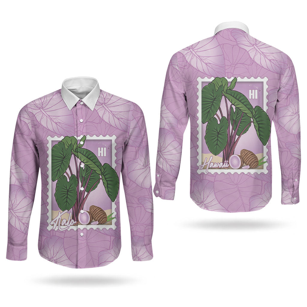 Aloha Hawaii Kalo Couples Matching Summer Maxi Dress and Long Sleeve Button Shirt Hawaiian Taro Leaves Stylized Stamp LT14 - Polynesian Pride