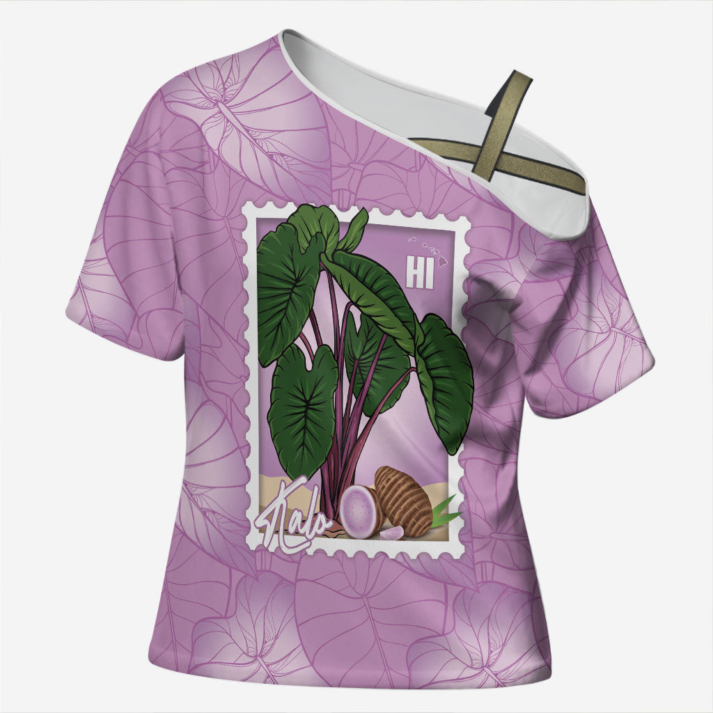Aloha Hawaii Kalo Cross Shoulder Shirt Hawaiian Taro Leaves Stylized Stamp
