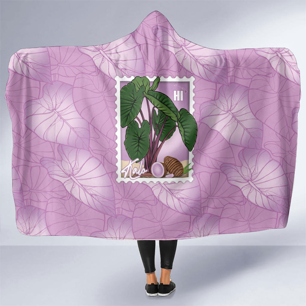 Aloha Hawaii Kalo Hooded Blanket Hawaiian Taro Leaves Stylized Stamp